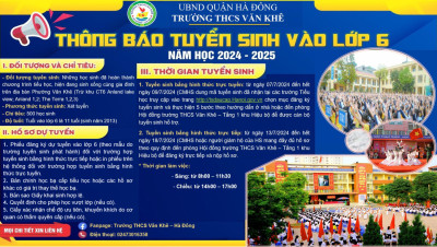 Thông báo tuyển sinh lớp 6 năm học 2024 - 2025